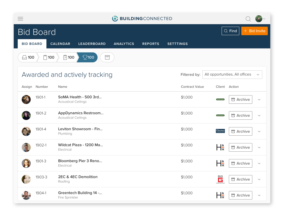 screenshot of BuildingConnected