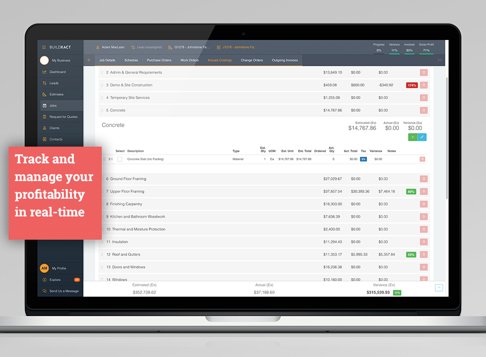 screenshot of Buildxact