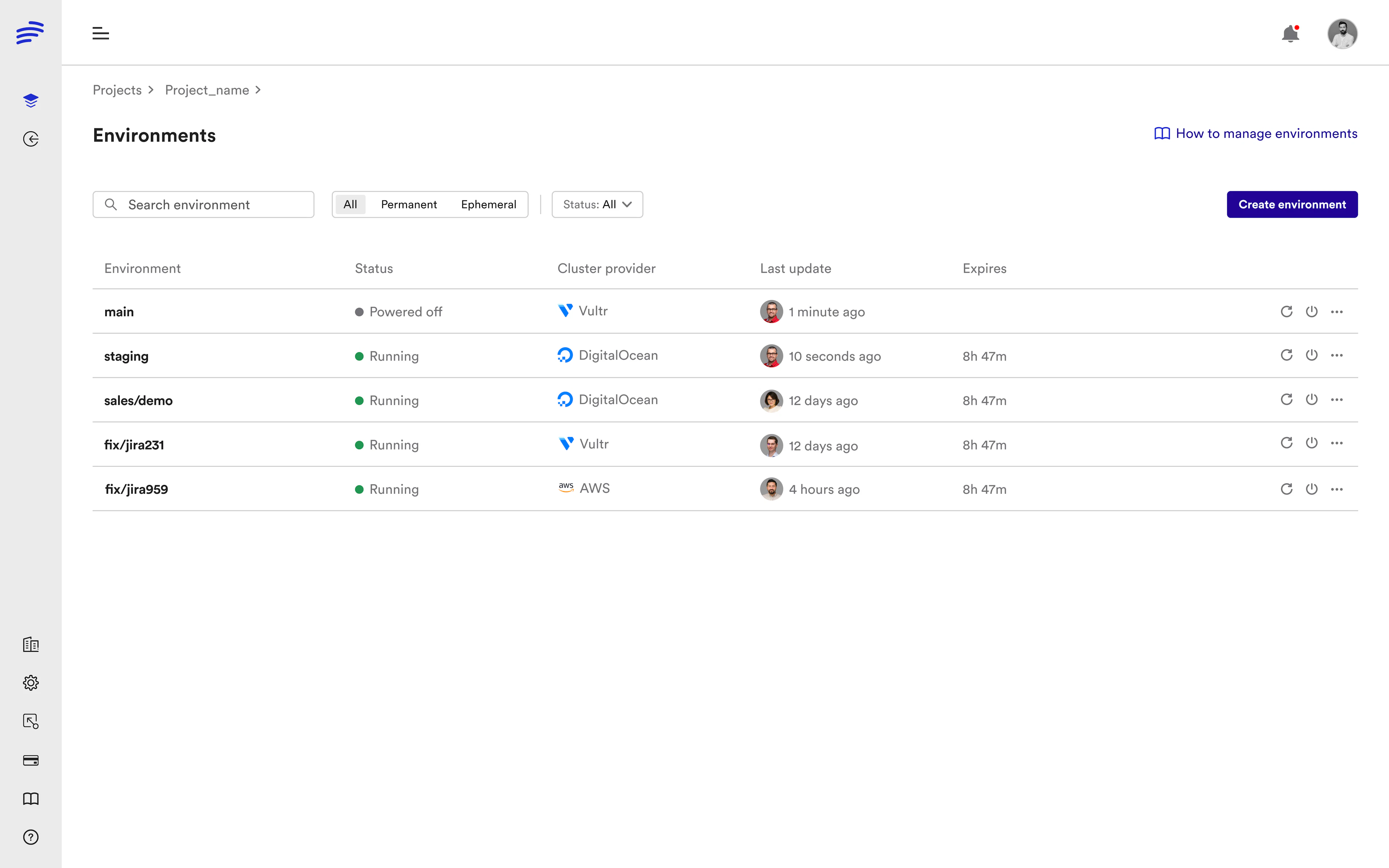 screenshot of Bunnyshell