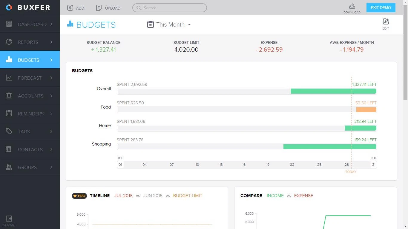 screenshot of Buxfer