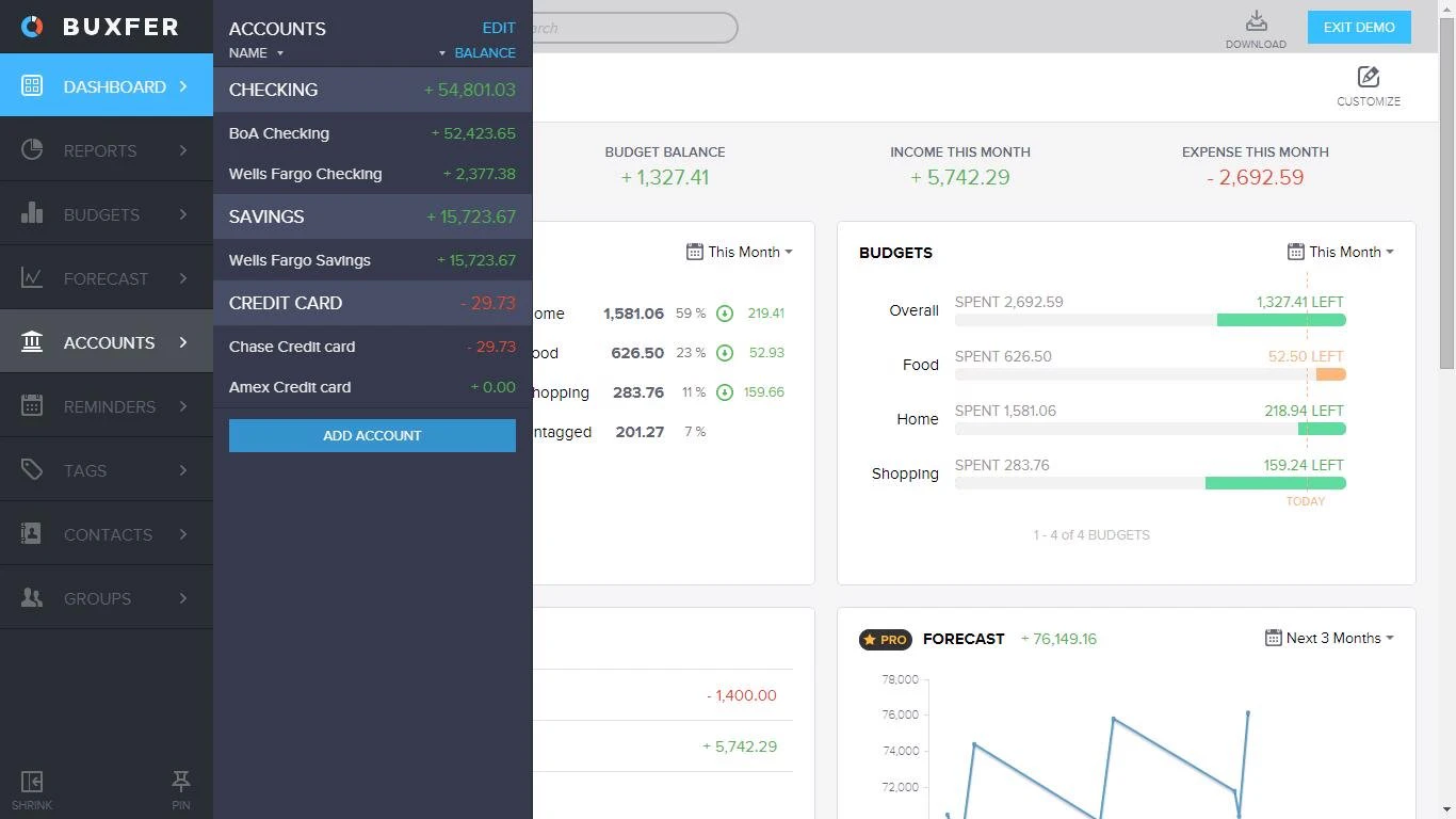 screenshot of Buxfer