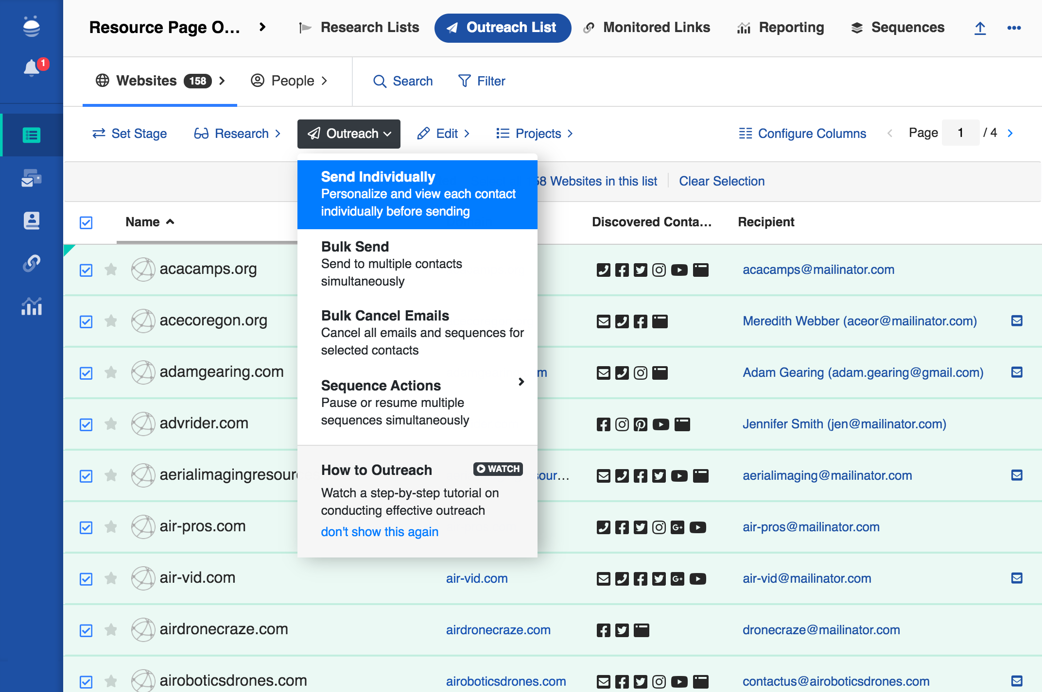 screenshot of BuzzStream
