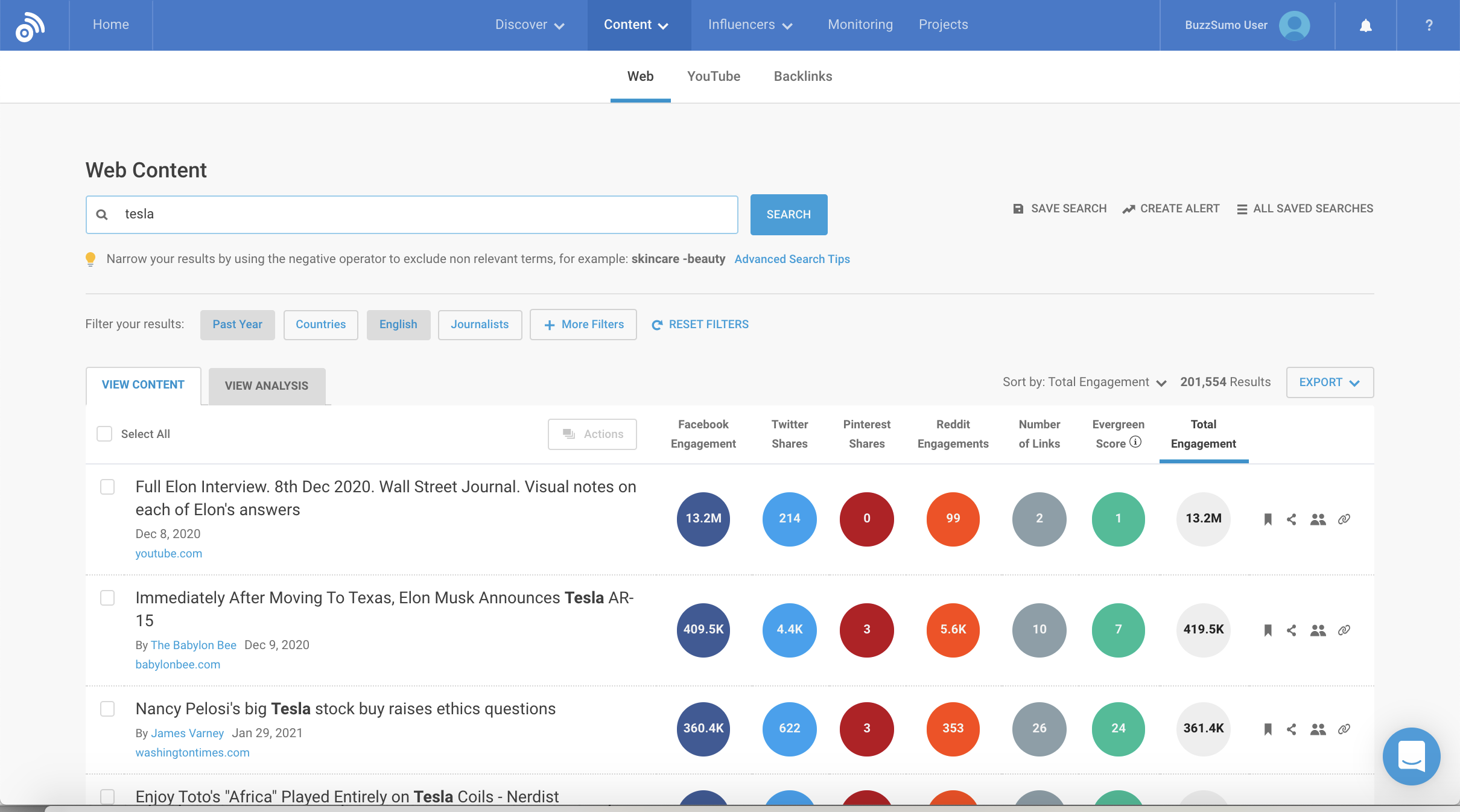 screenshot of BuzzSumo