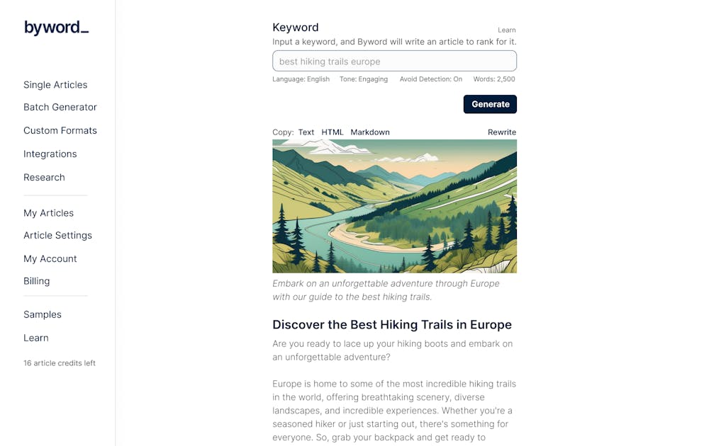 screenshot of Byword
