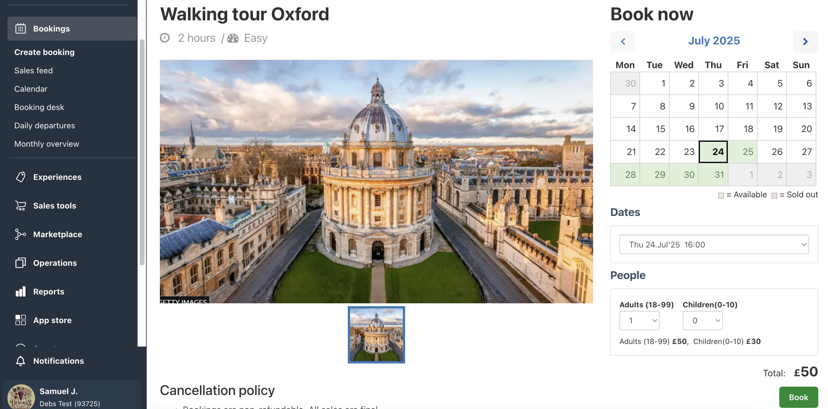 screenshot of Bókun