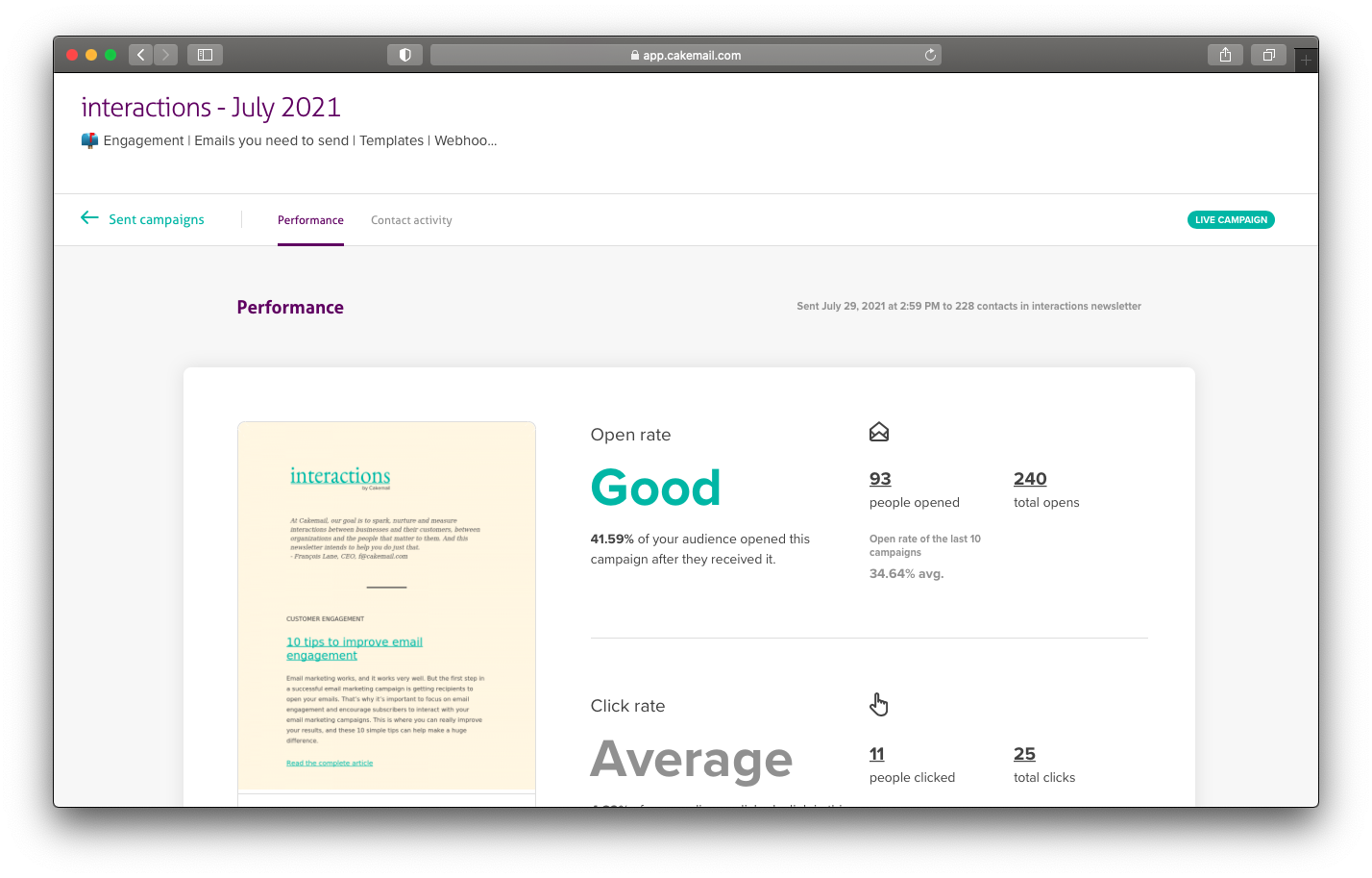 screenshot of CakeMail