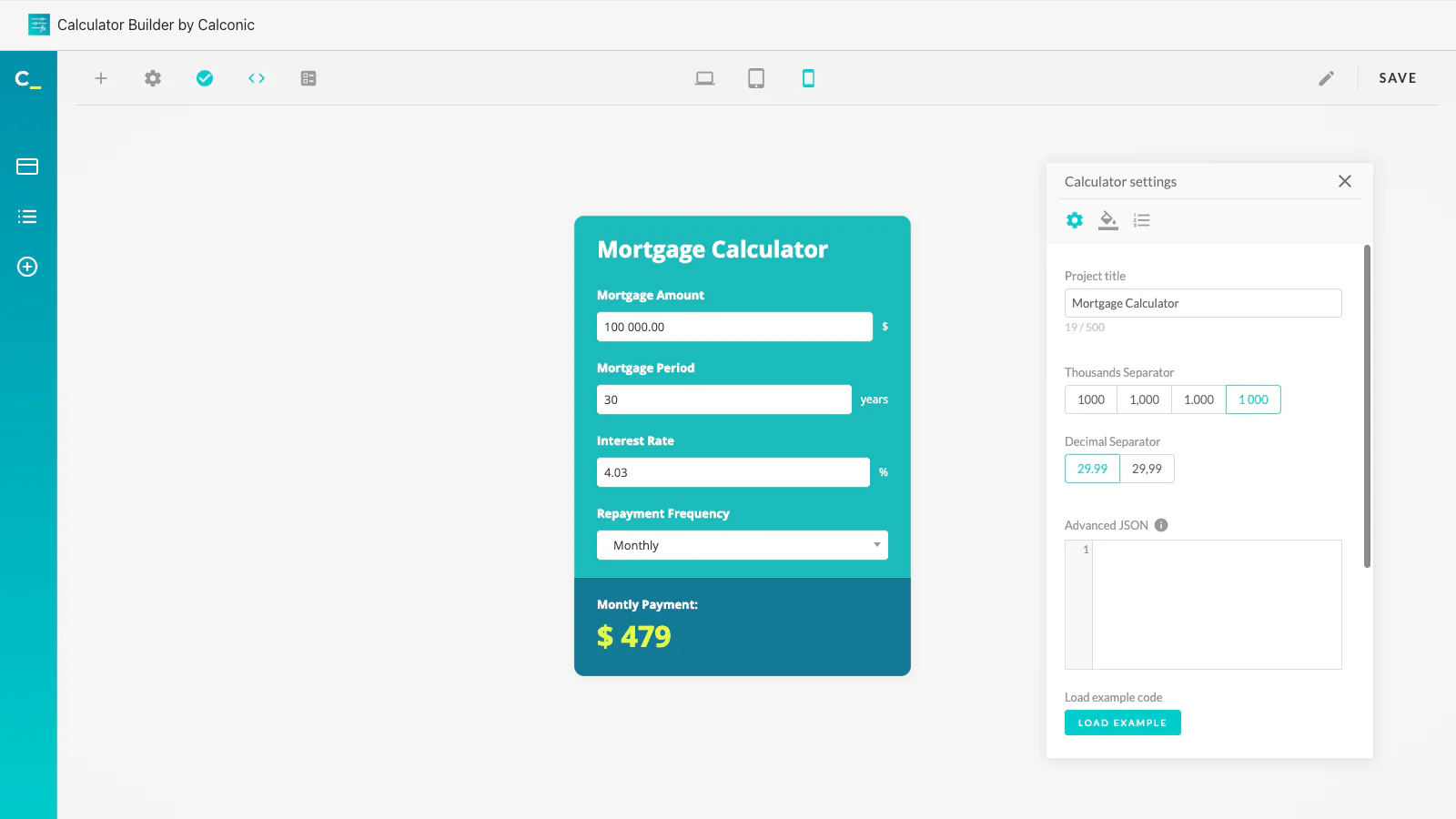 screenshot of Calconic