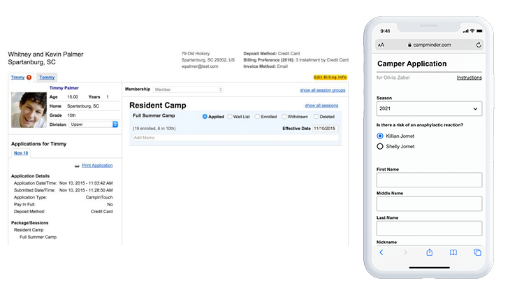 screenshot of Campminder