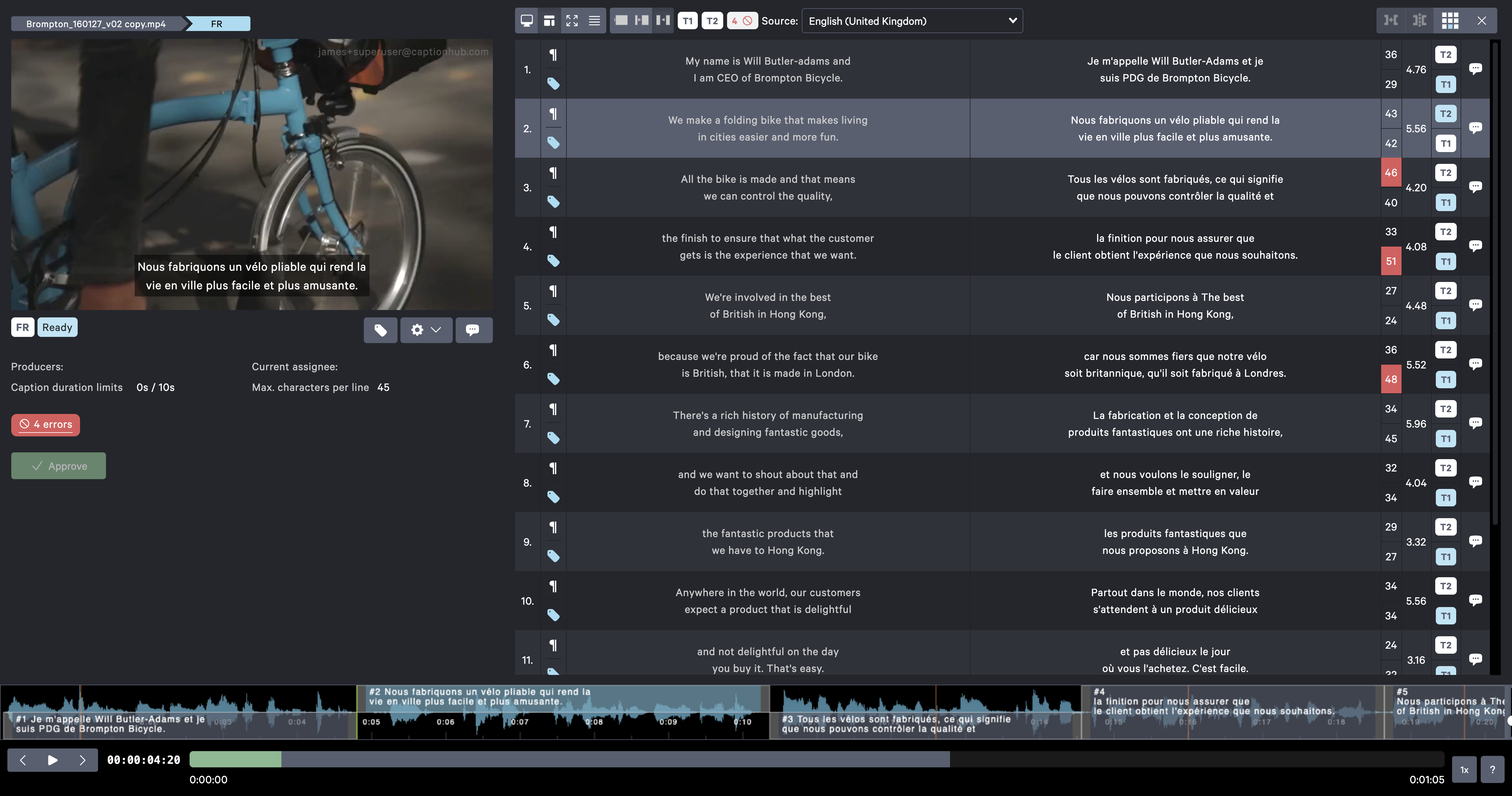screenshot of CaptionHub