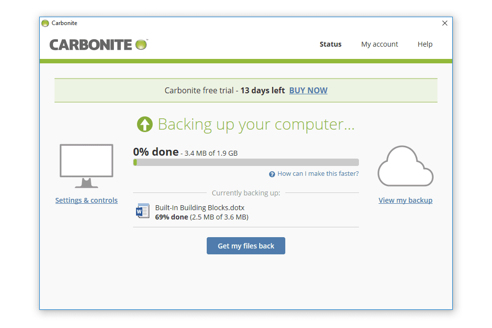 screenshot of Carbonite