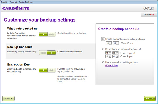 screenshot of Carbonite