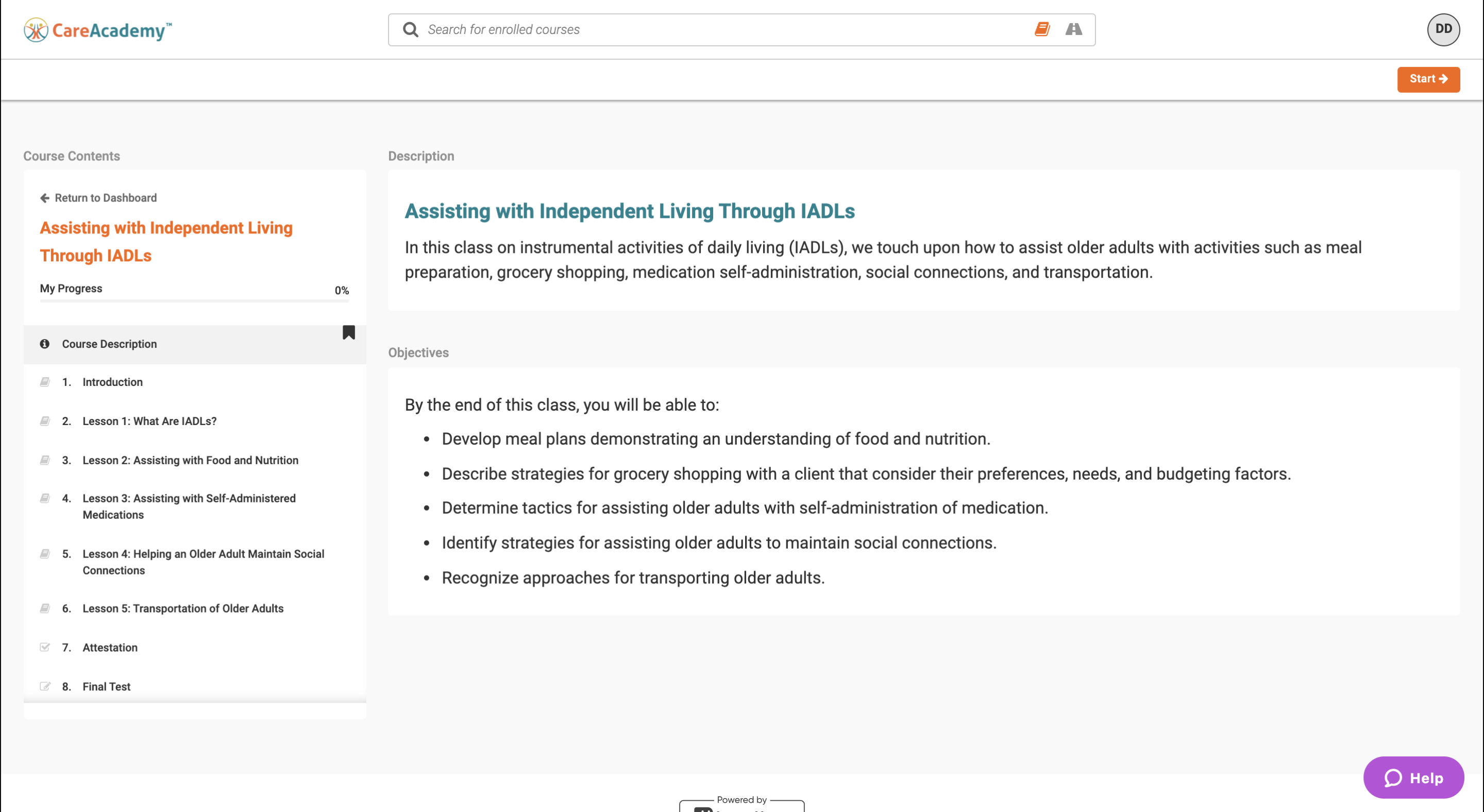 screenshot of CareAcademy
