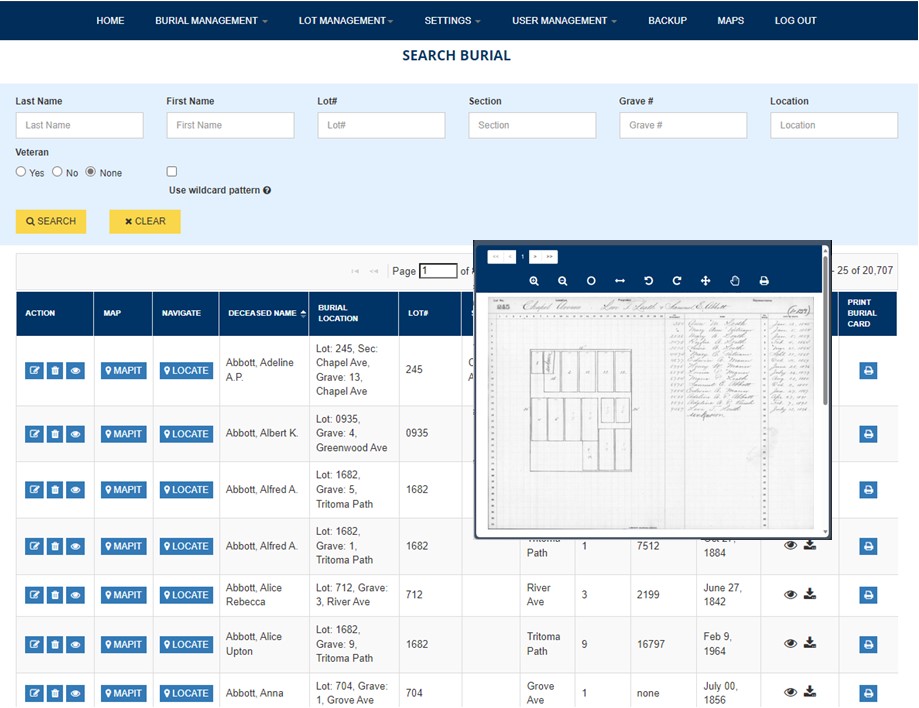 screenshot of CemeteryFind