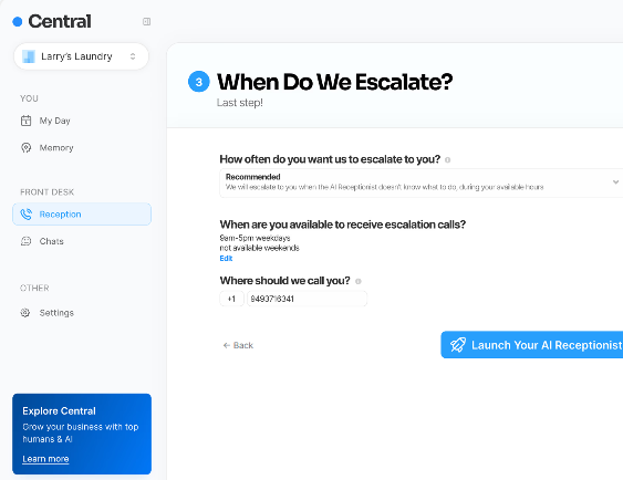 screenshot of Central
