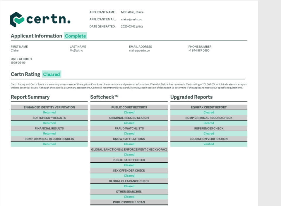 screenshot of Certn
