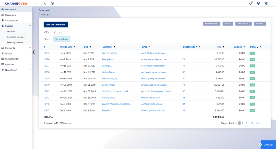 screenshot of ChargeOver