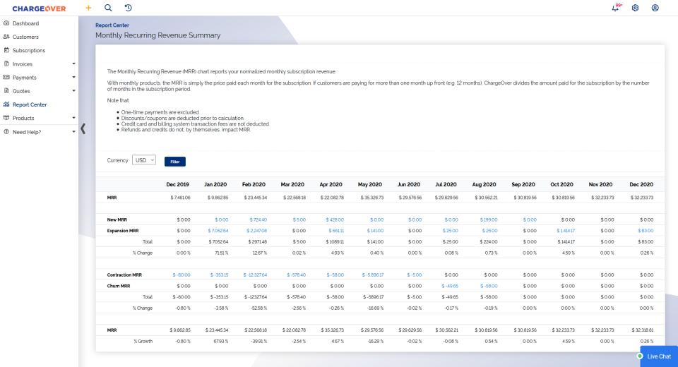 screenshot of ChargeOver