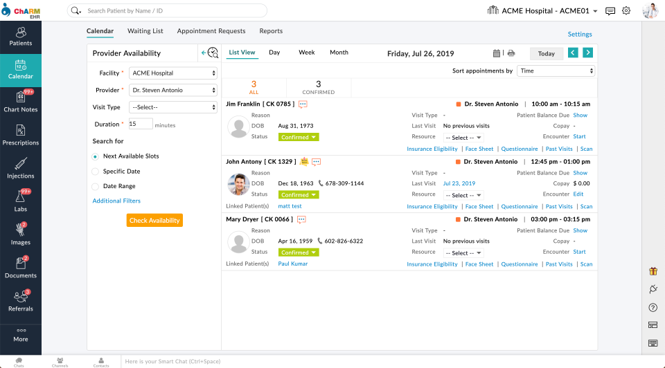 screenshot of CharmHealth