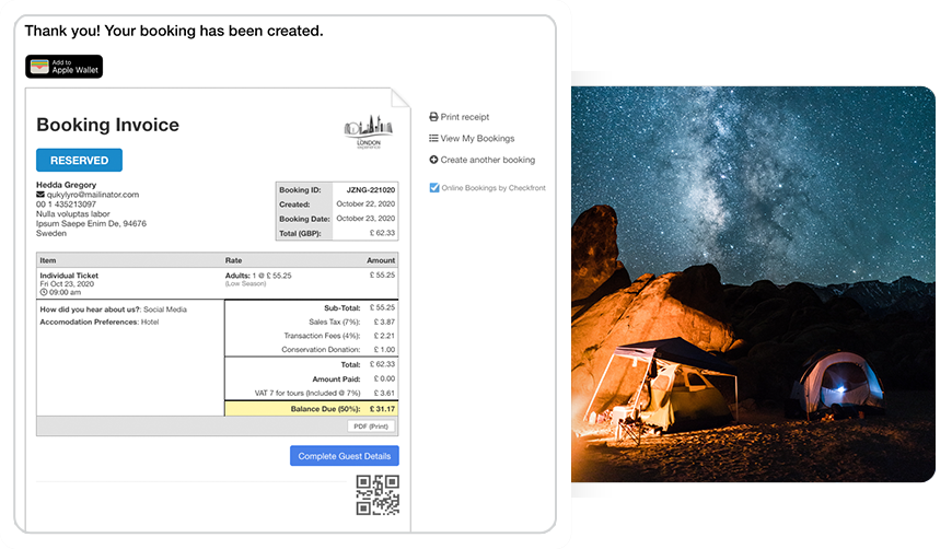 screenshot of Checkfront