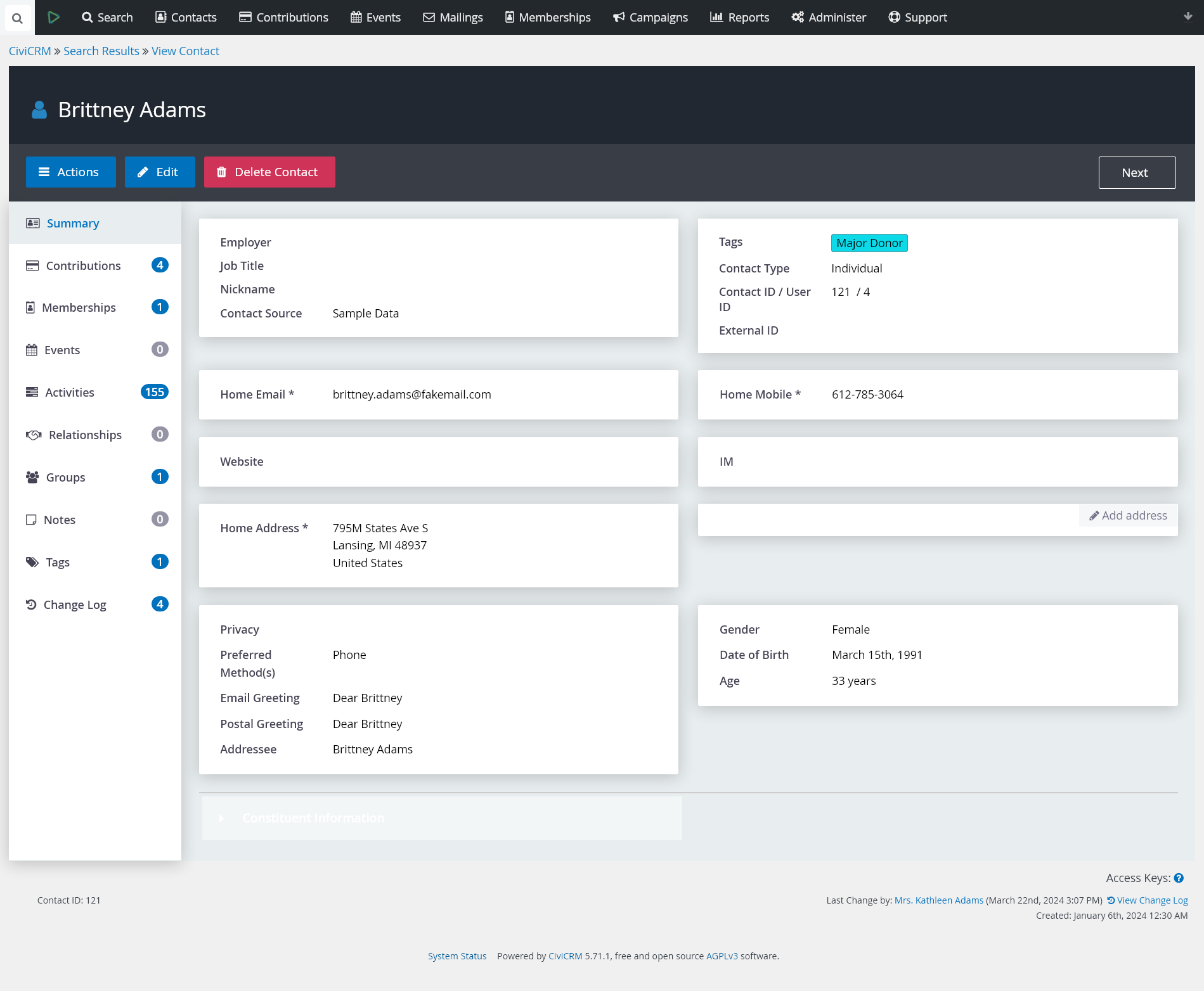 screenshot of CiviCRM
