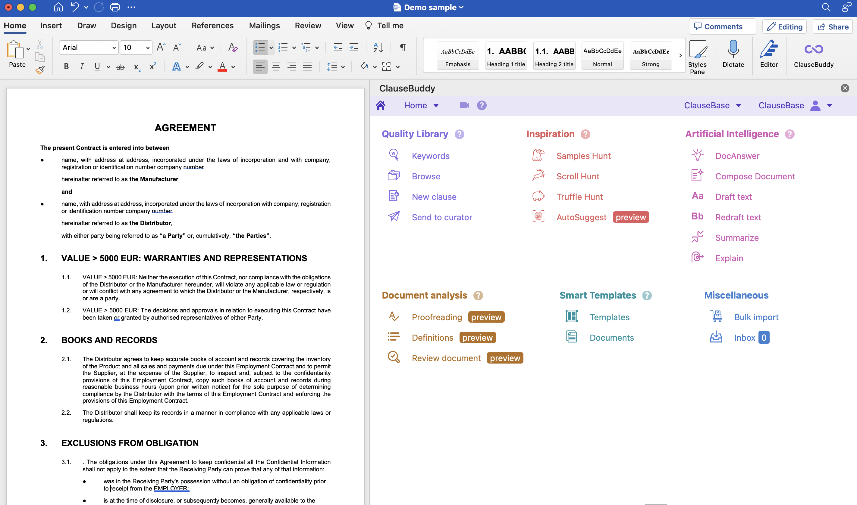 screenshot of ClauseBuddy