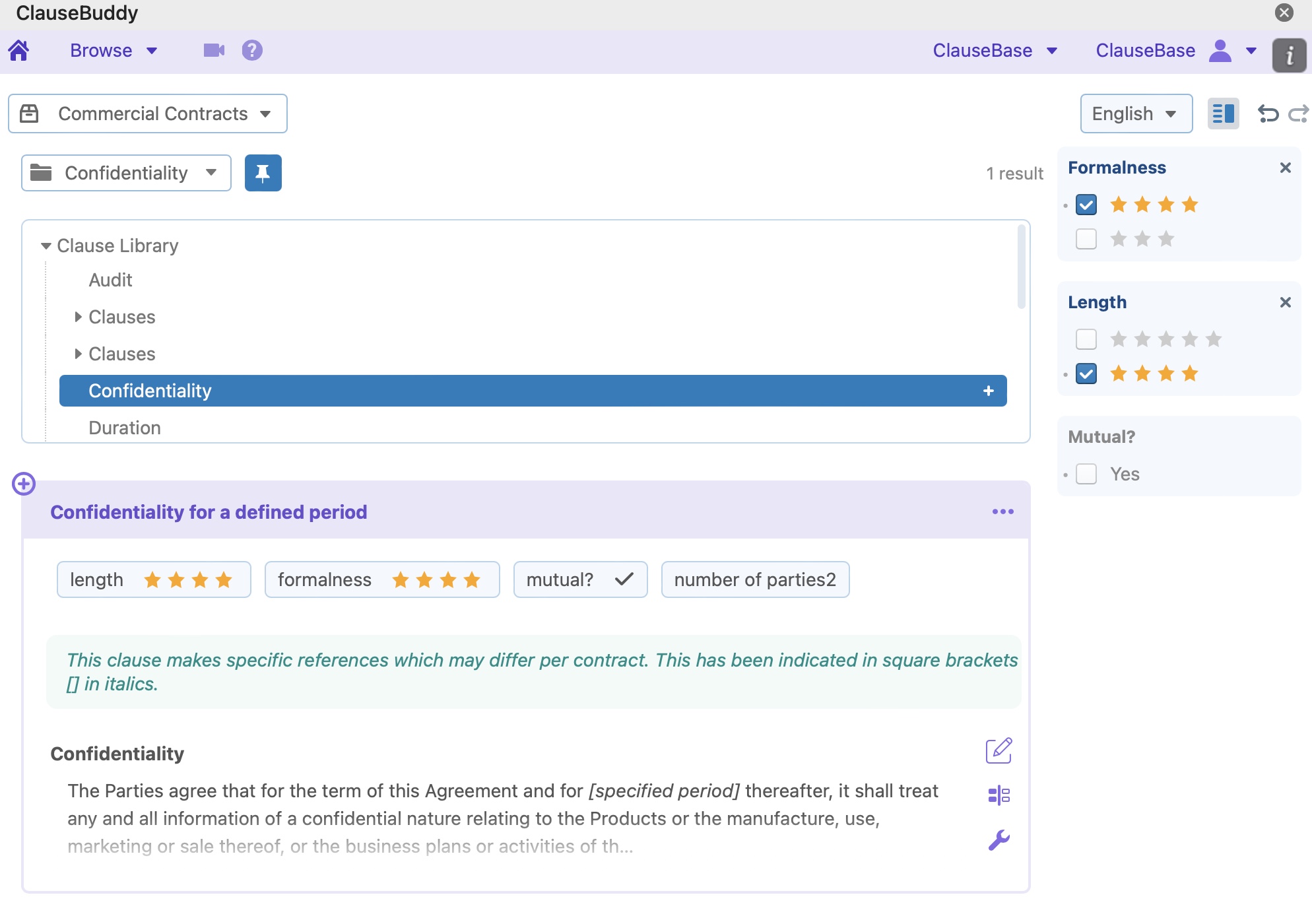 screenshot of ClauseBuddy