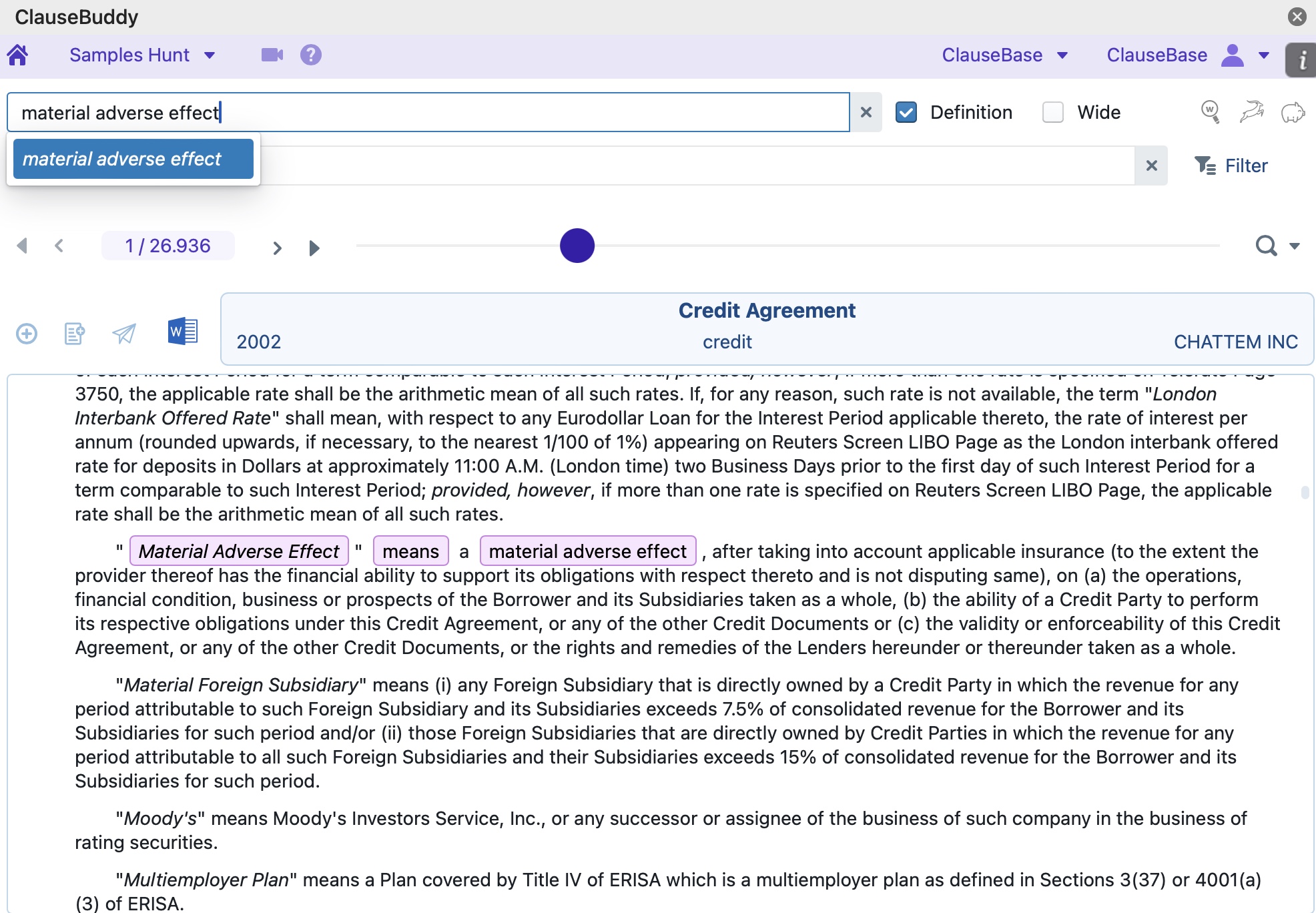 screenshot of ClauseBuddy