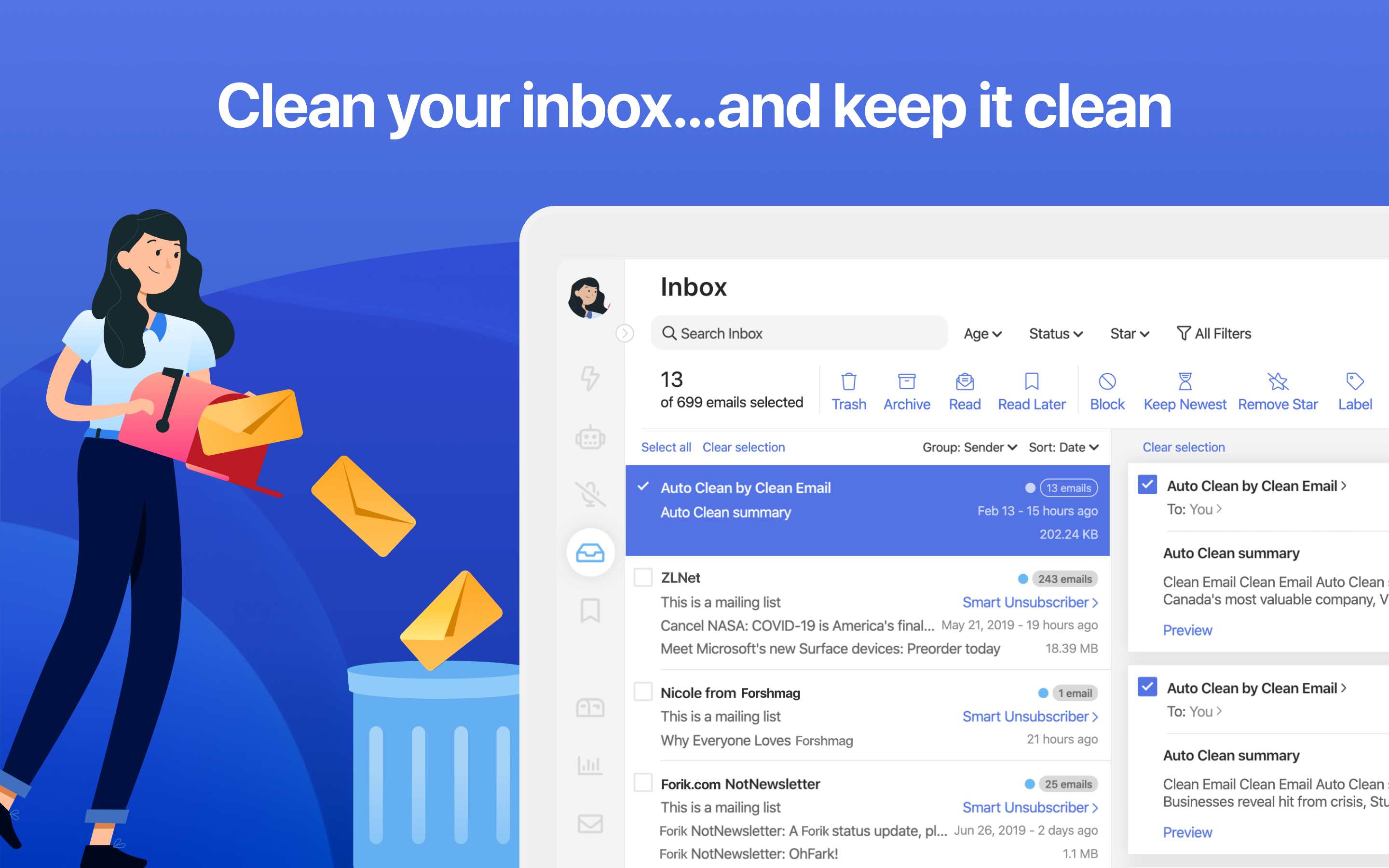 screenshot of CleanEmail