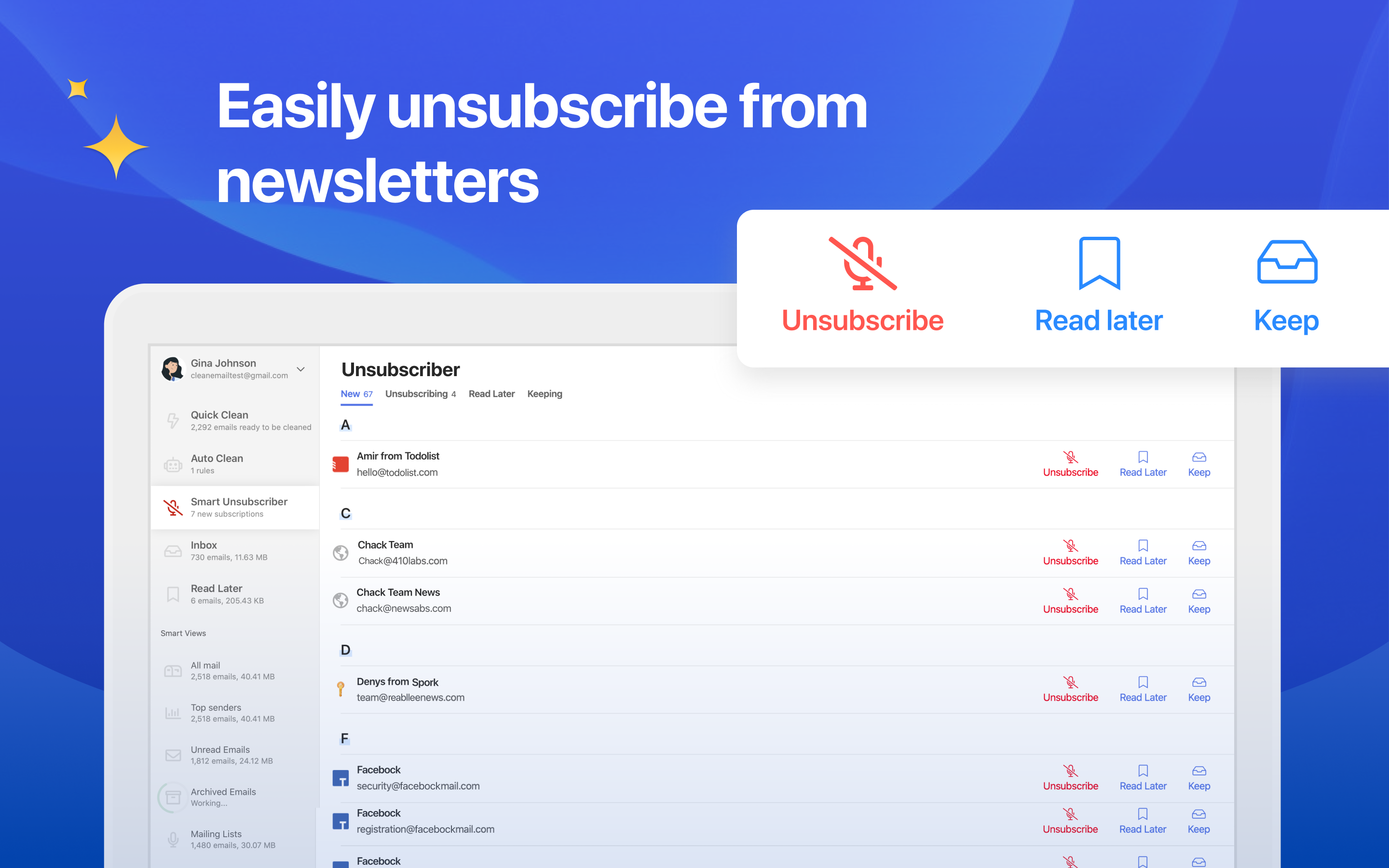 screenshot of CleanEmail