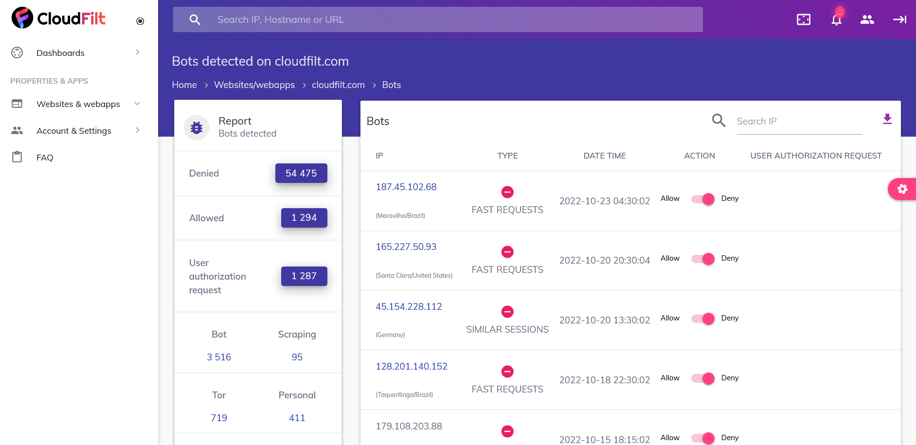 screenshot of CloudFilt