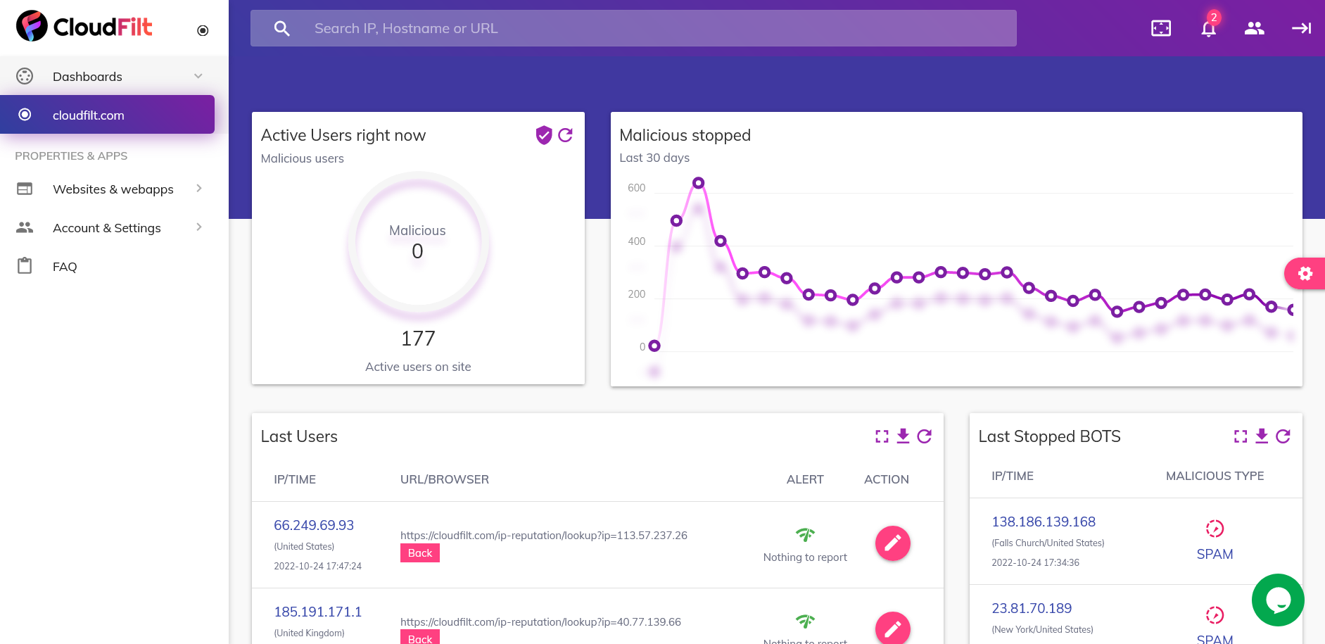 screenshot of CloudFilt