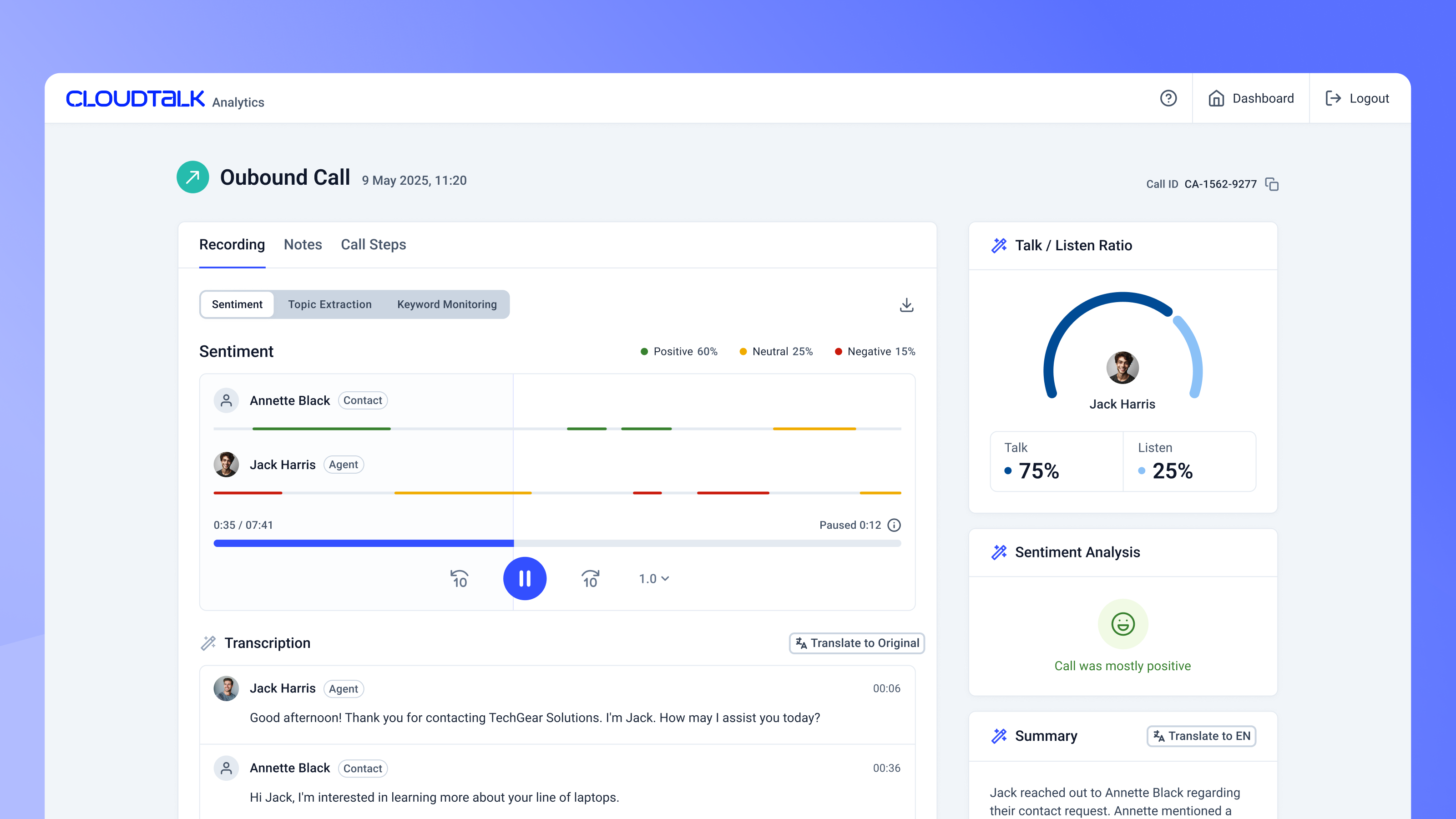 screenshot of CloudTalk