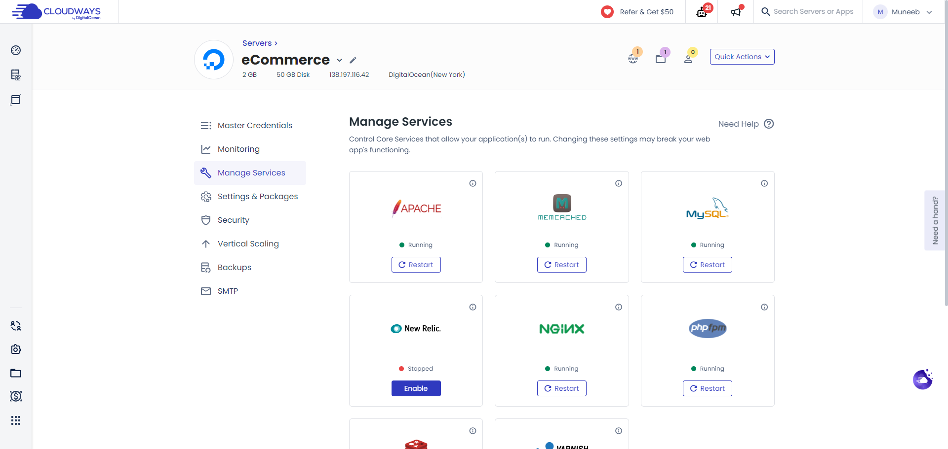screenshot of Cloudways