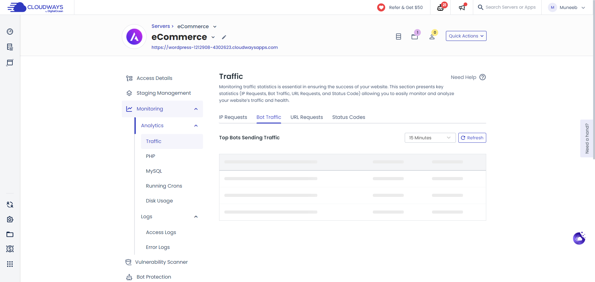 screenshot of Cloudways