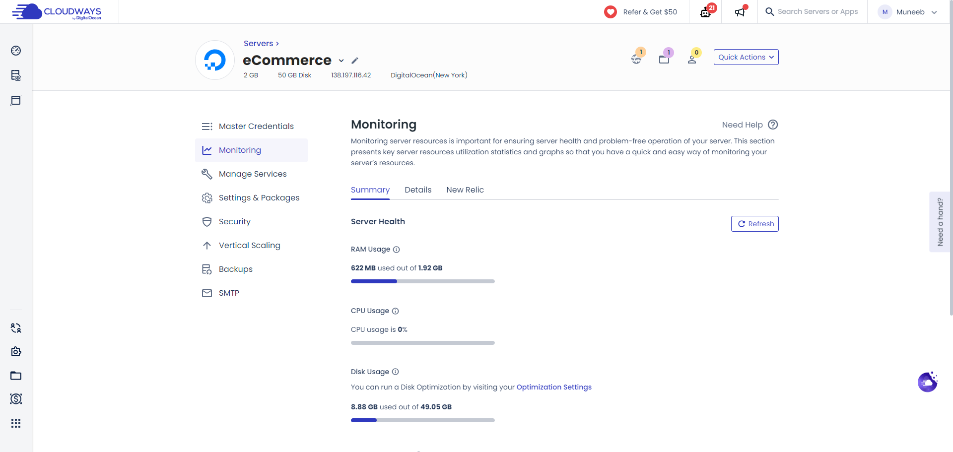 screenshot of Cloudways