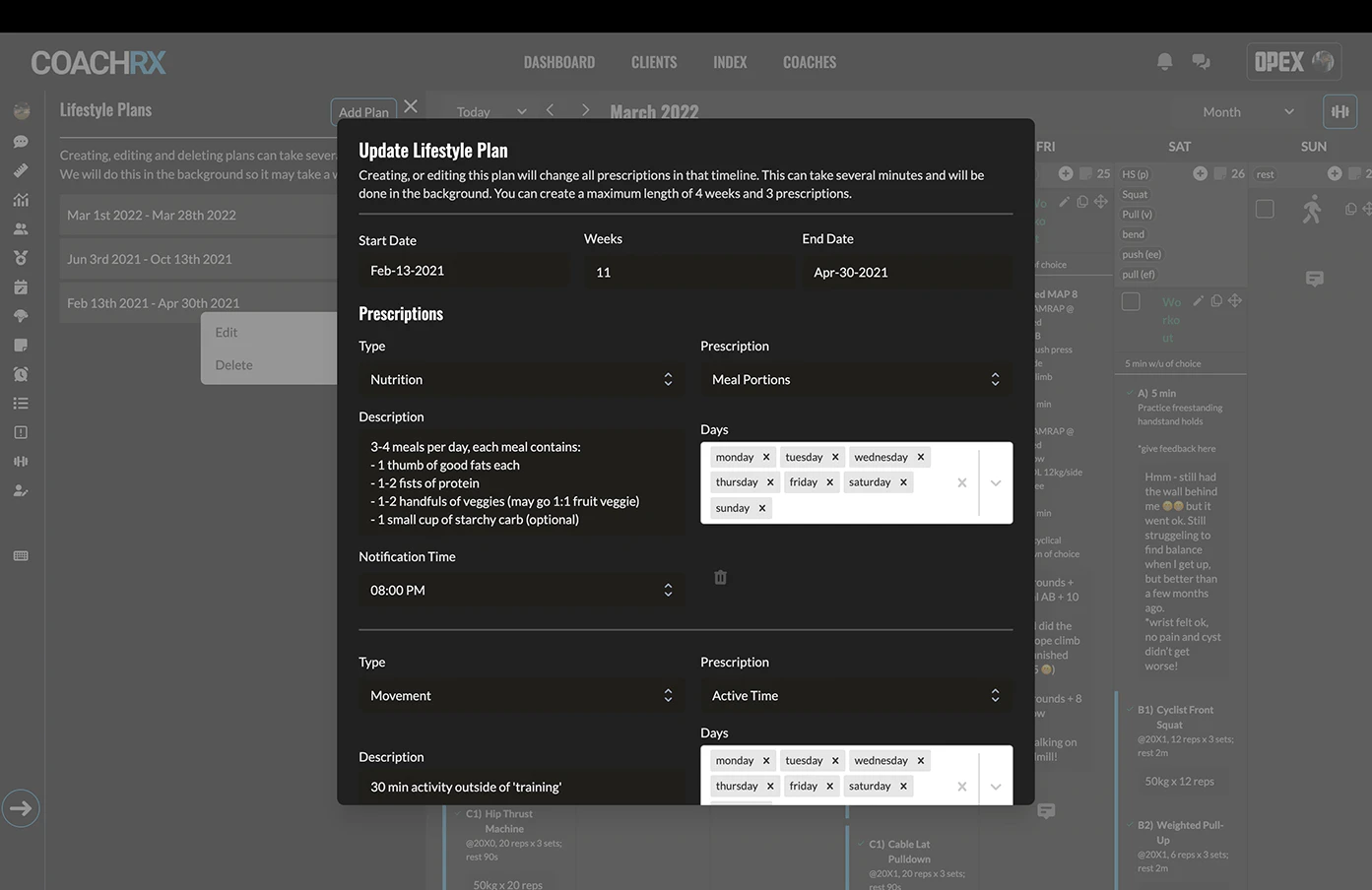screenshot of CoachRx