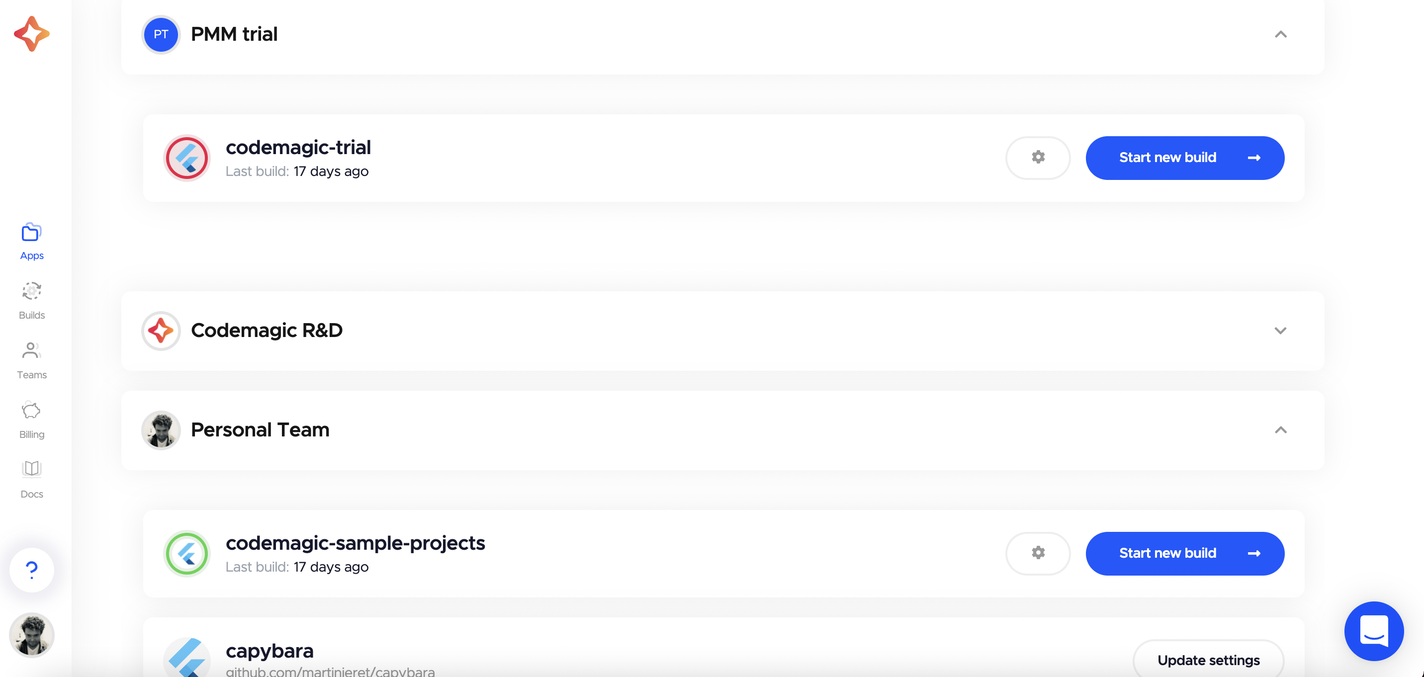 screenshot of Codemagic
