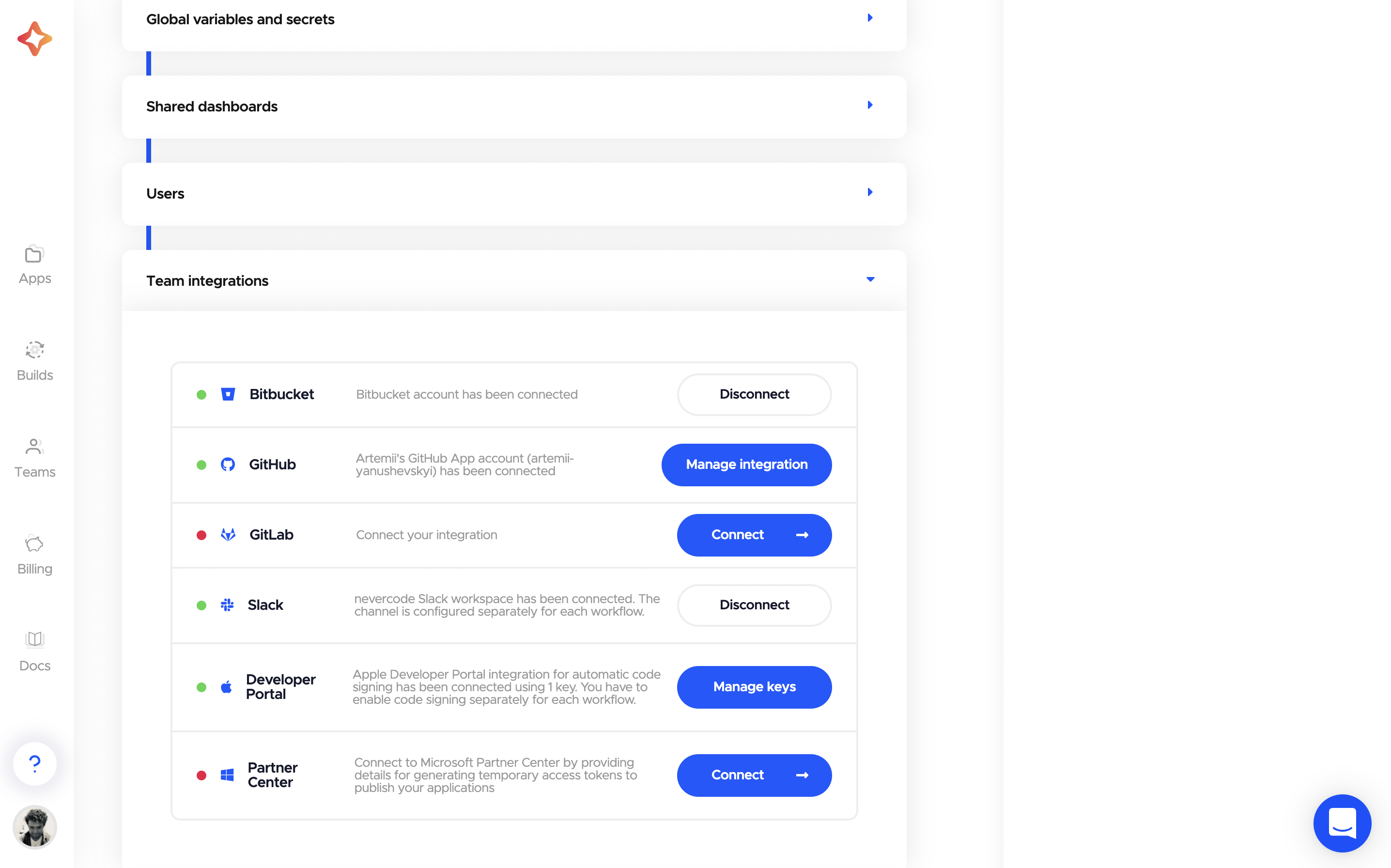 screenshot of Codemagic