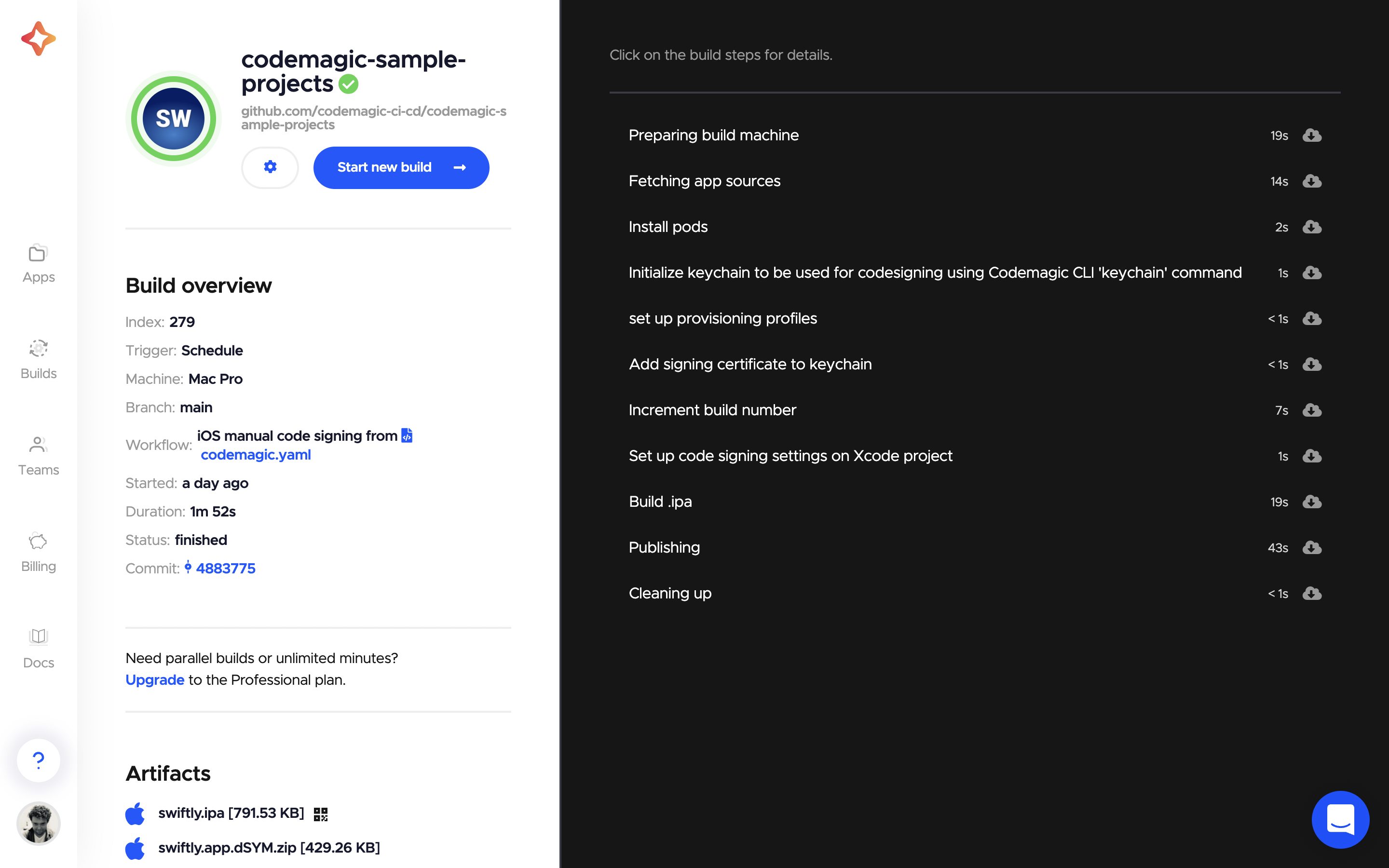 screenshot of Codemagic