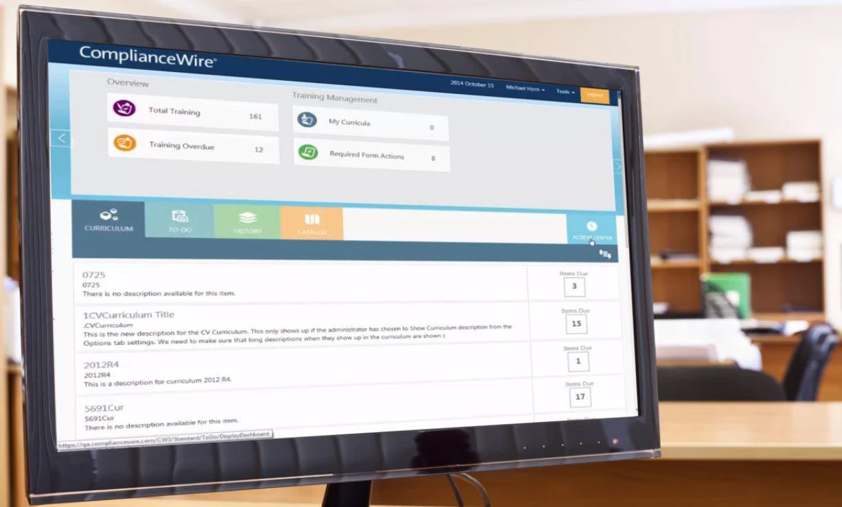 screenshot of ComplianceWire