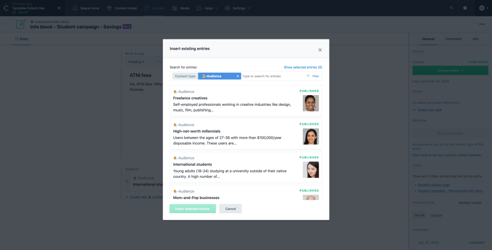 screenshot of Contentful