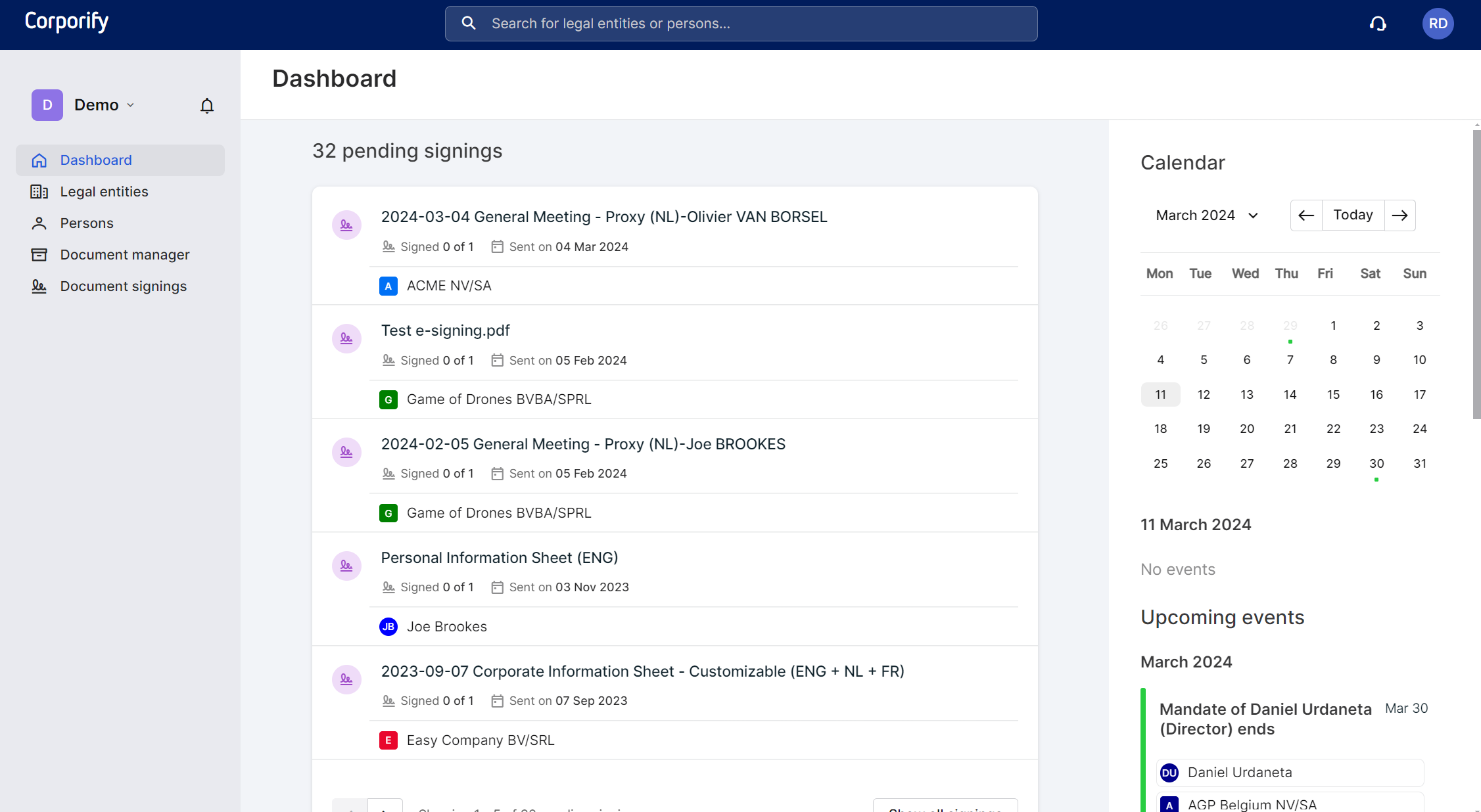 screenshot of Corporify