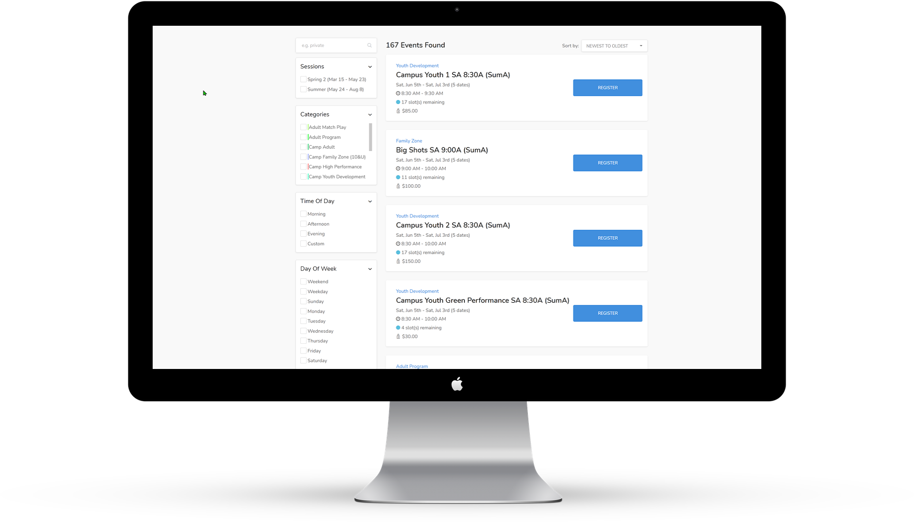 screenshot of CourtReserve