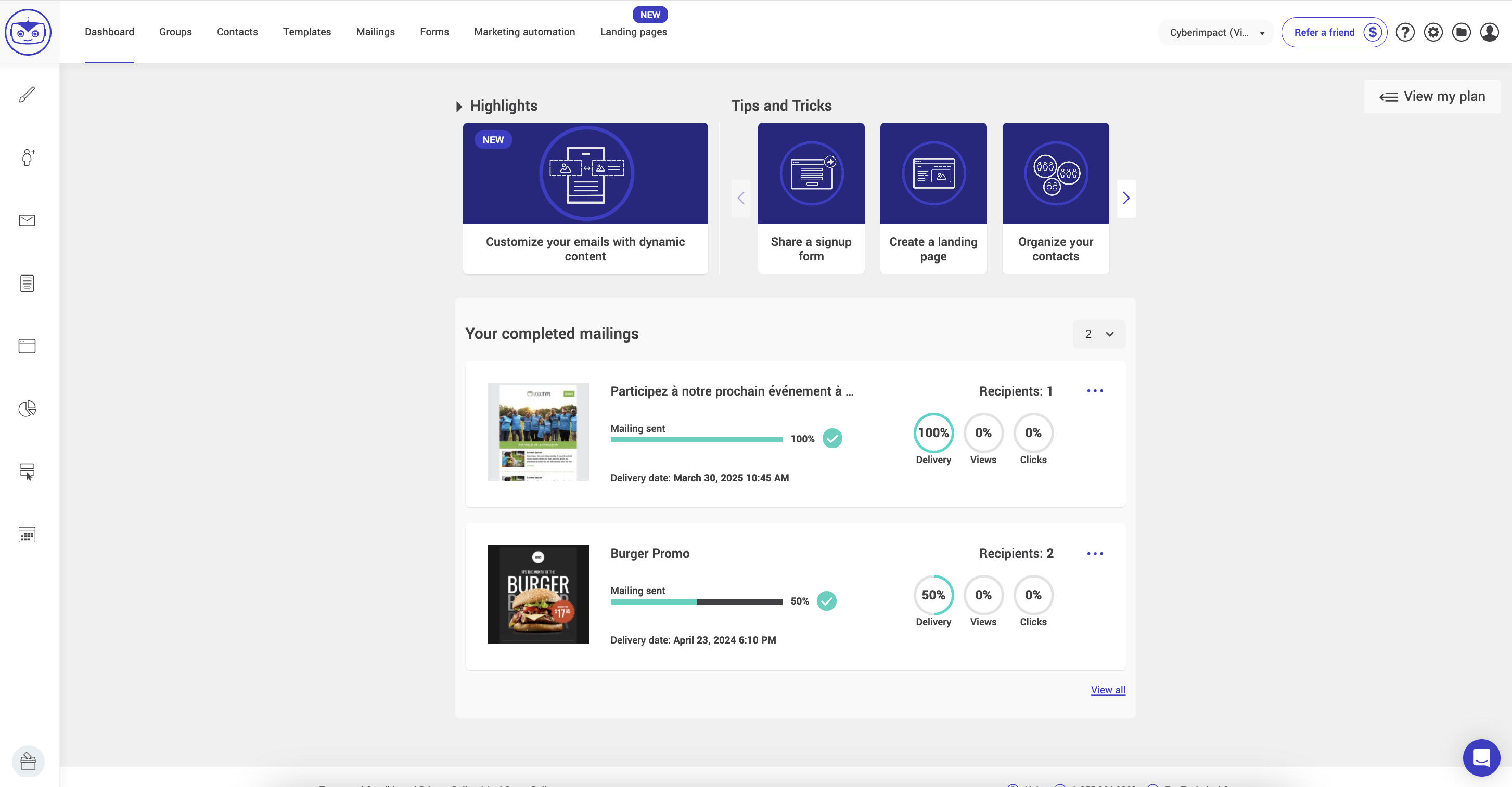 screenshot of Cyberimpact