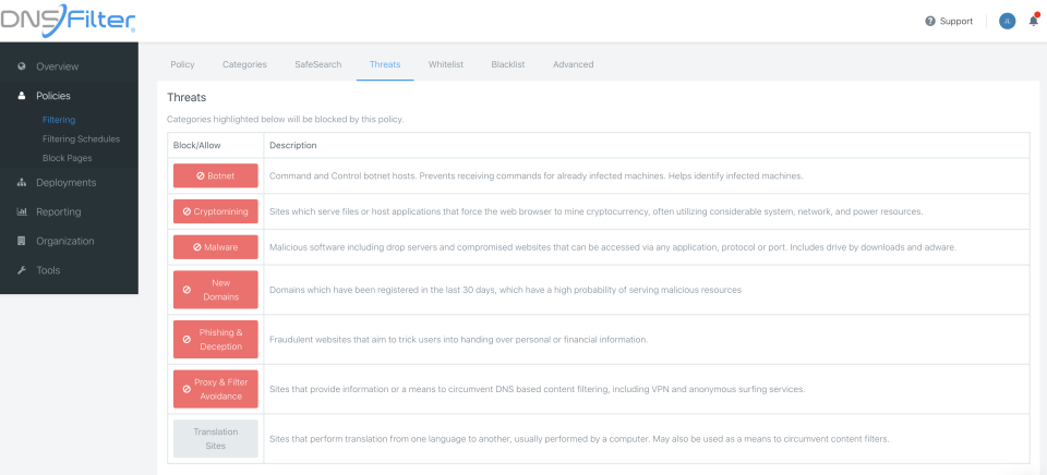 screenshot of DNSFilter