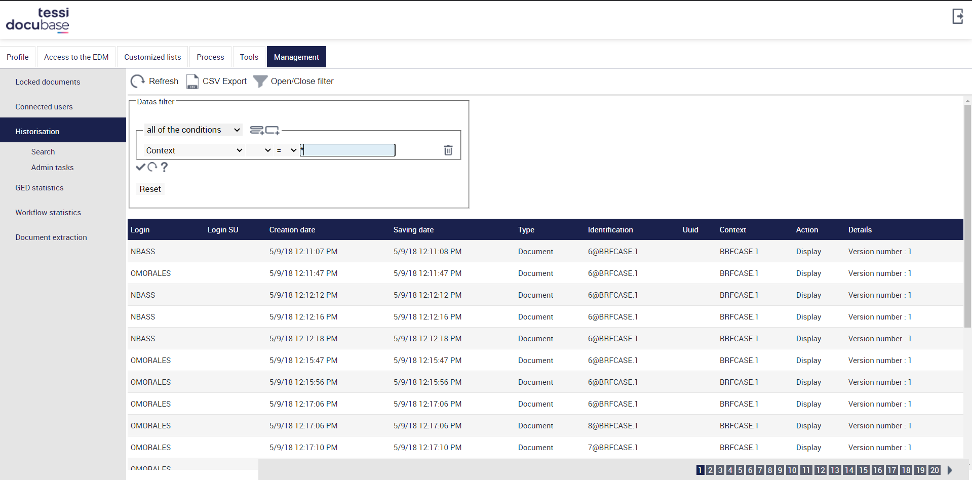 screenshot of DOCUBASE