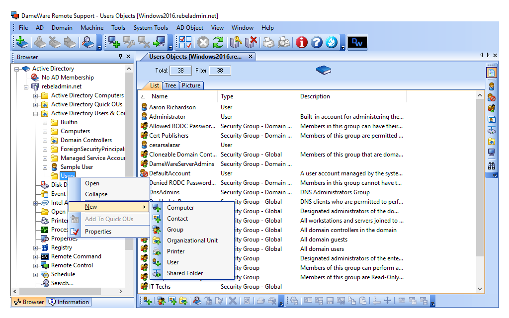 screenshot of Dameware