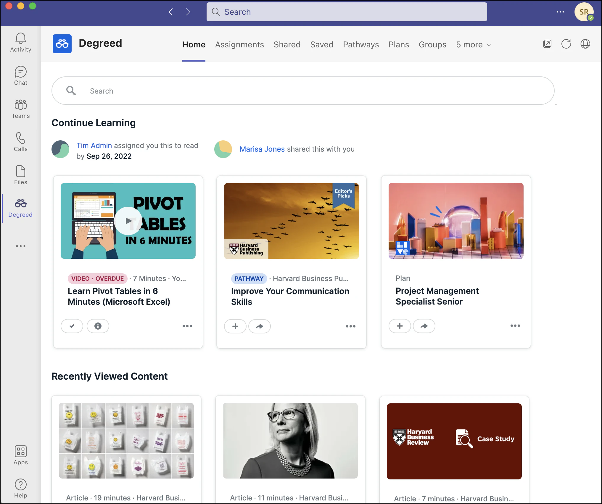 screenshot of Degreed