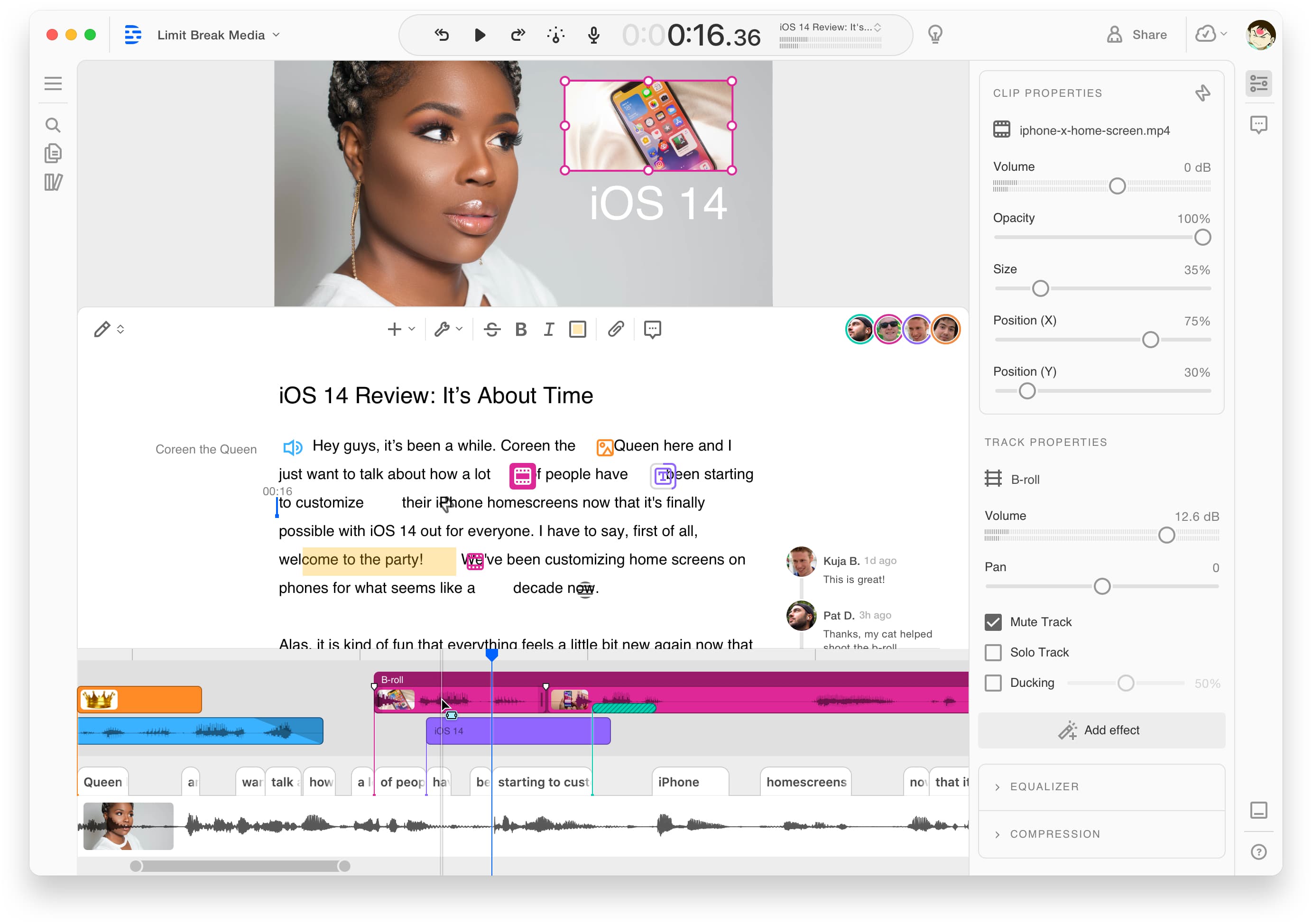 screenshot of Descript