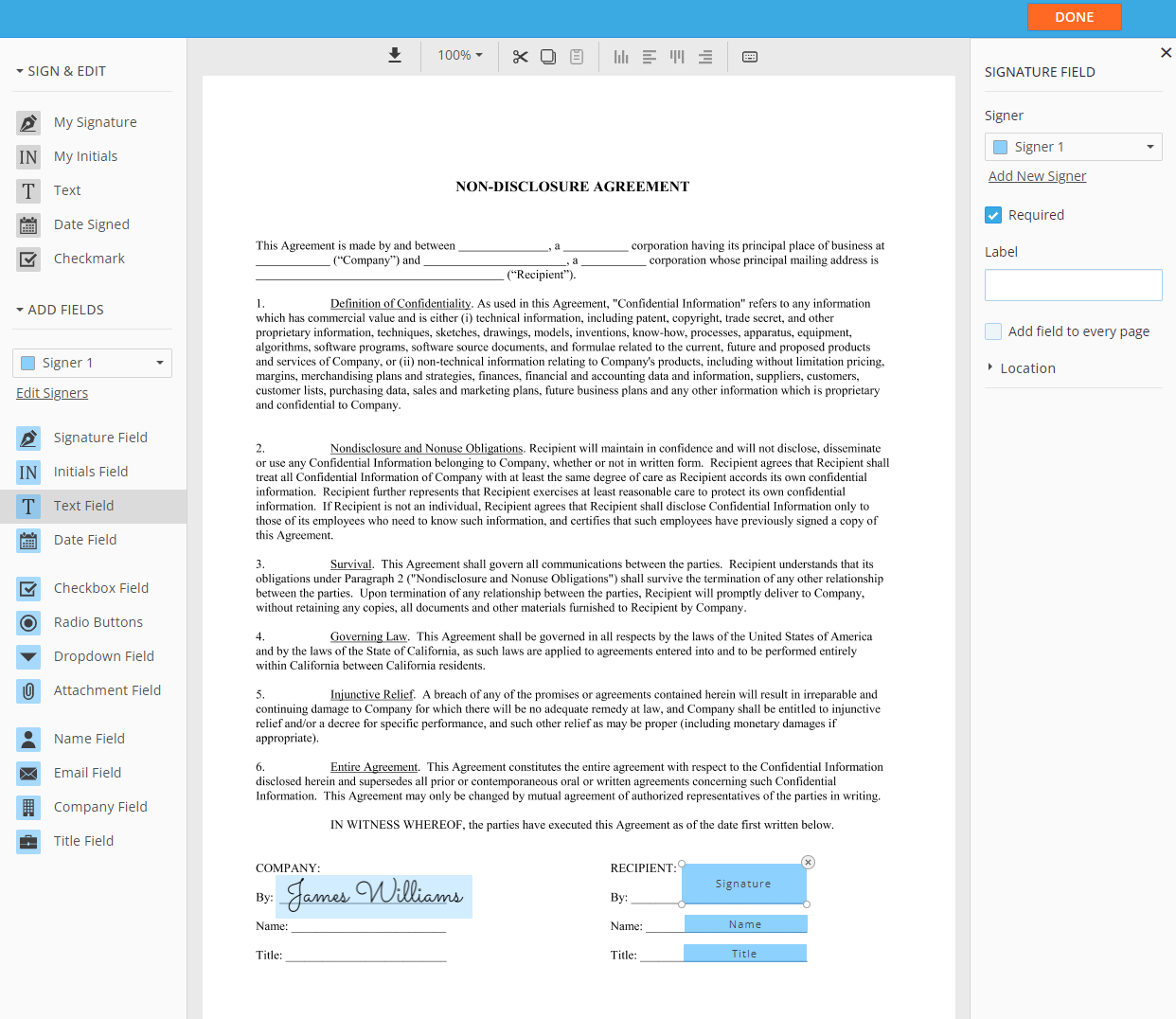screenshot of DigiSigner